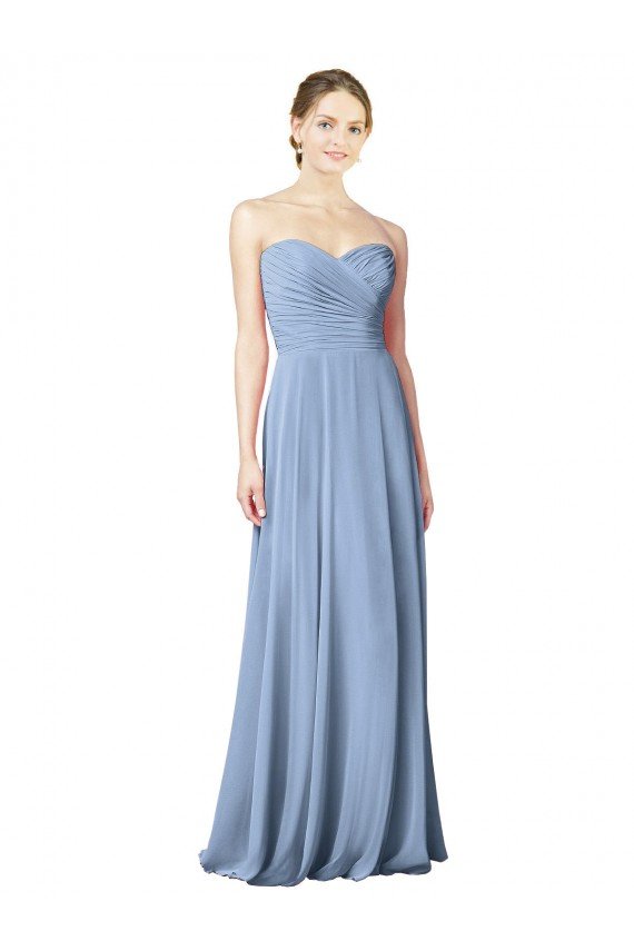 Affordable Draped Strapless Sweetheart Full Length Chiffon Bridesmaid Dress