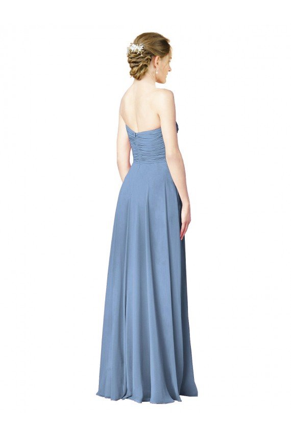 Affordable Draped Strapless Sweetheart Full Length Chiffon Bridesmaid Dress