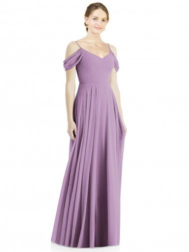 Affordable Off the Shoulder Open Cowl-Back Maxi Bridesmaid Dress