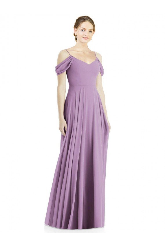 Affordable Off the Shoulder Open Cowl-Back Maxi Bridesmaid Dress