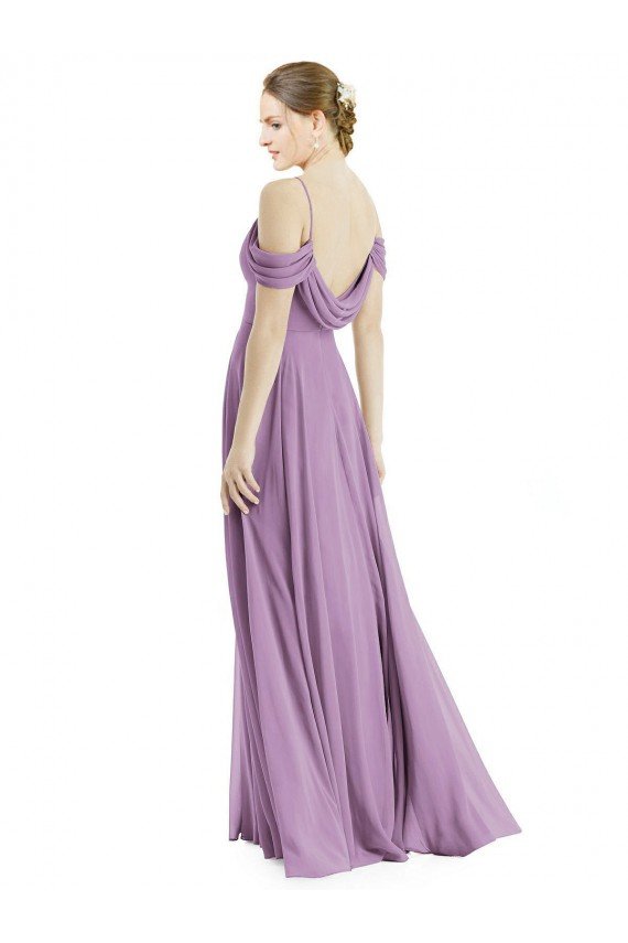Affordable Off the Shoulder Open Cowl-Back Maxi Bridesmaid Dress