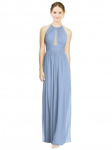 Affordable Open Back Long Chiffon Halter Bridesmaid Dress