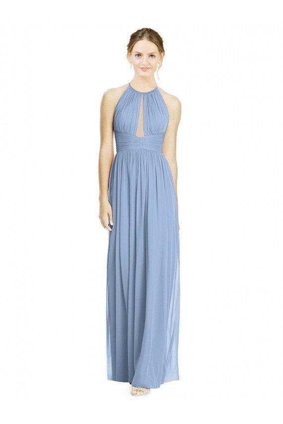 Affordable Open Back Long Chiffon Halter Bridesmaid Dress