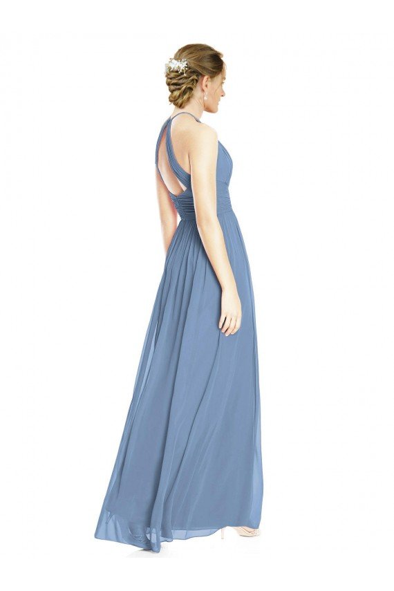 Affordable Open Back Long Chiffon Halter Bridesmaid Dress