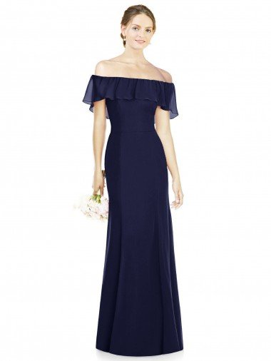 Affordable Off the Shoulder Full-Length Trumpet Chiffon Bridesmaid Dress