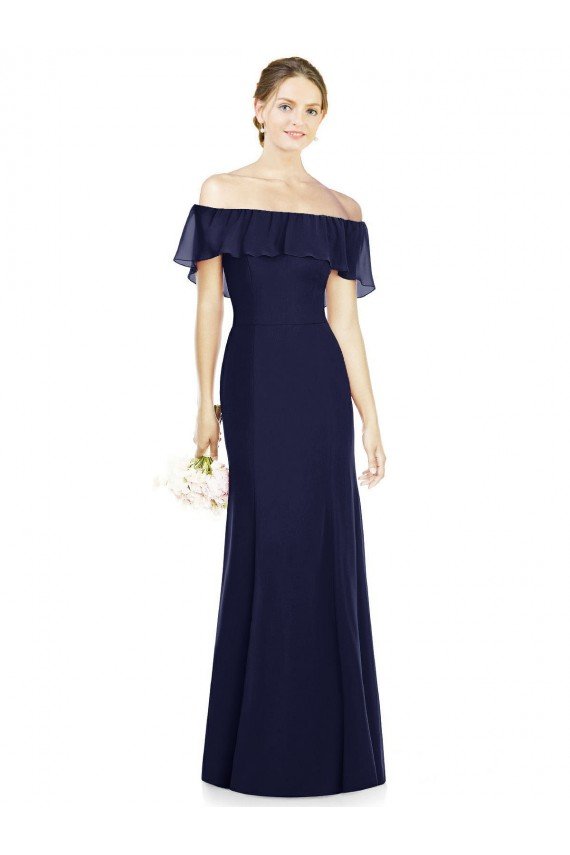 Affordable Off the Shoulder Full-Length Trumpet Chiffon Bridesmaid Dress