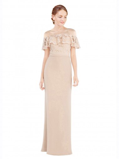 Affordable Off the Shoulder Sleeves Sheath Chiffon Bridesmaid Dress / Prom Dress