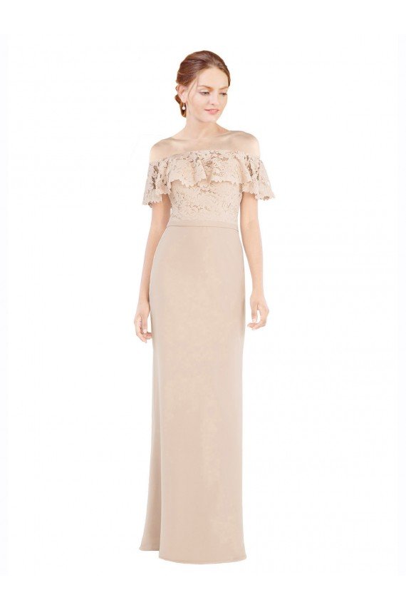 Affordable Off the Shoulder Sleeves Sheath Chiffon Bridesmaid Dress / Prom Dress