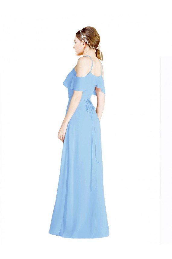 Affordable Halter Frill Cold Shoulder A-Line Chiffon Bridesmaid Dress