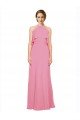 Affordable Ruffle Halter Neck A-Line Chiffon Bridesmaid Dress with Open Back