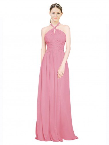 Affordable Halter Neck Keyhole A-Line Chiffon Bridesmaid Dress