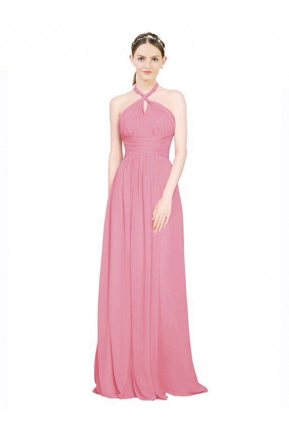 Affordable Halter Neck Keyhole A-Line Chiffon Bridesmaid Dress