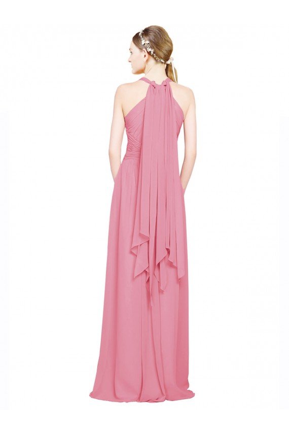 Affordable Halter Neck Keyhole A-Line Chiffon Bridesmaid Dress