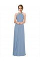 Affordable Pleated Halter Neckline A-Line Chiffon Bridesmaid with Criss Cross Back