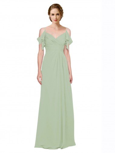 Affordable Split Cold Shoulder Draped A-Line Chiffon Bridesmaid Dress