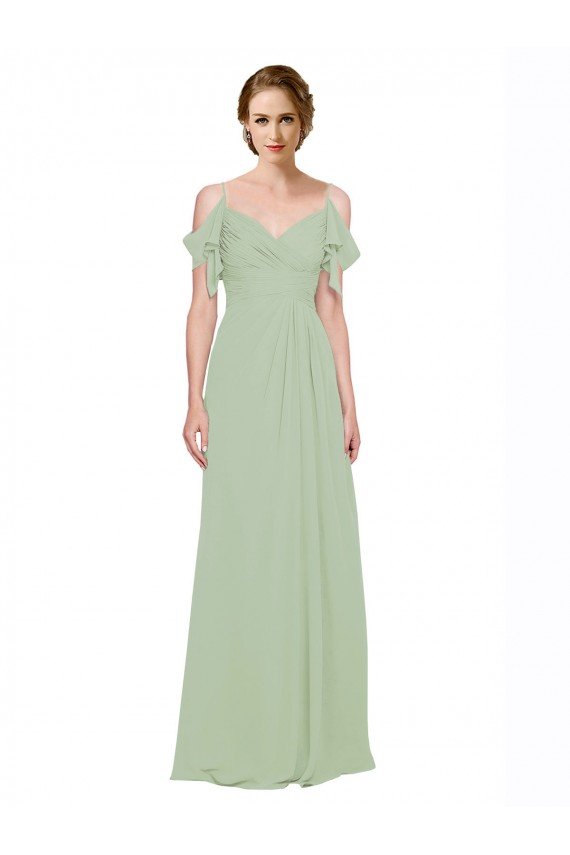 Affordable Split Cold Shoulder Draped A-Line Chiffon Bridesmaid Dress