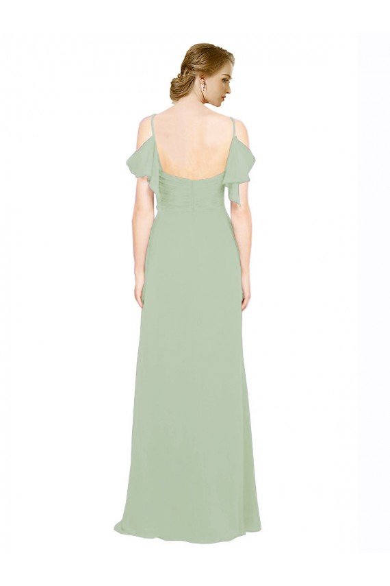 Affordable Split Cold Shoulder Draped A-Line Chiffon Bridesmaid Dress