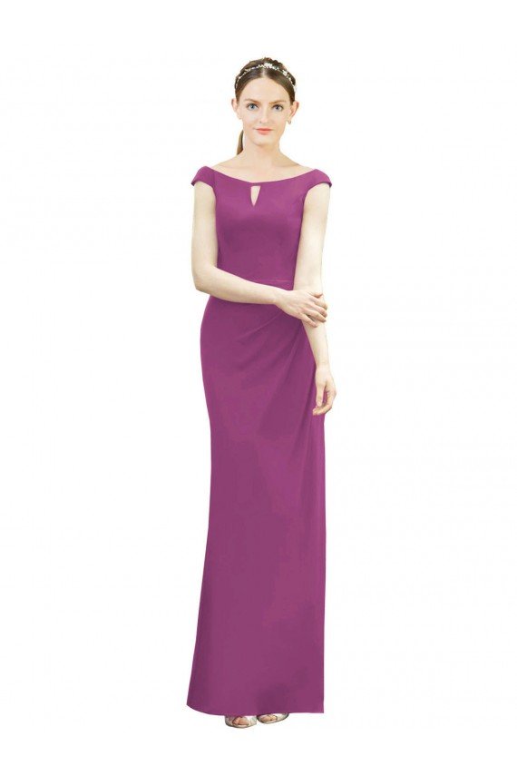 Affordable Full Length Long Chiffon Bridesmaid Dress with Boat Neck