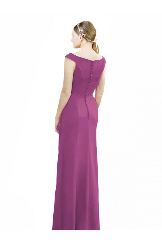 Affordable Full Length Long Chiffon Bridesmaid Dress with Boat Neck