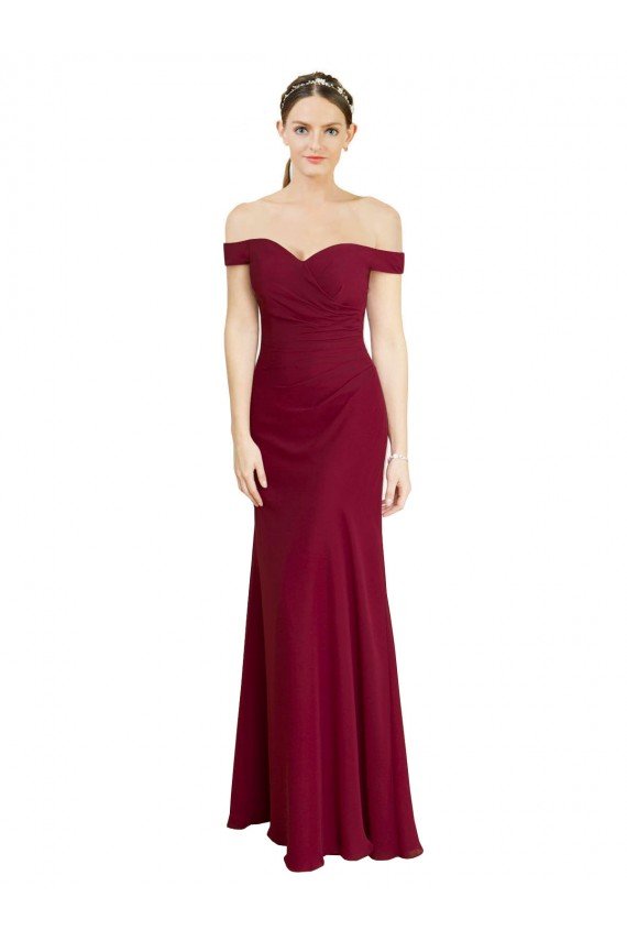 Affordable Off the Shoulder Long Chiffon Bridesmaid Dress / Prom Dress with Pleats