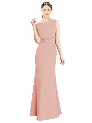 Affordable Full Length Long Chiffon Bridesmaid Dress with Pleated Lace Waist