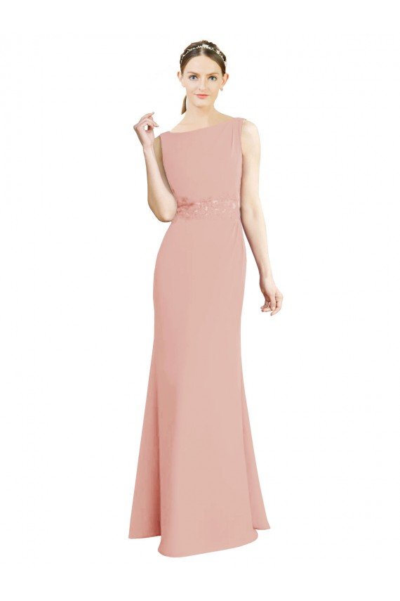 Affordable Full Length Long Chiffon Bridesmaid Dress with Pleated Lace Waist