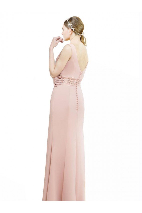 Affordable Full Length Long Chiffon Bridesmaid Dress with Pleated Lace Waist