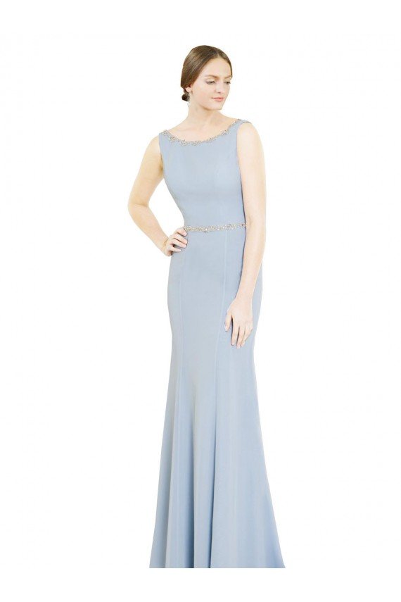 Affordable Full Length Chiffon Bridesmaid Dress with Sparkly Neckline and Belt