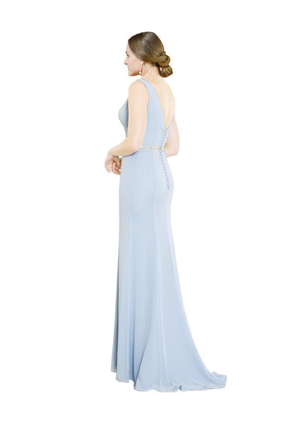 Affordable Full Length Chiffon Bridesmaid Dress with Sparkly Neckline and Belt
