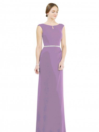 Affordable Long Chiffon Bridesmaid Dress with Boat Neckline and Keyhole