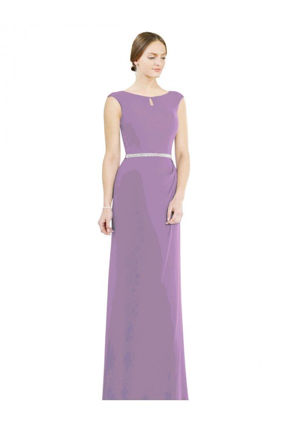 Affordable Long Chiffon Bridesmaid Dress with Boat Neckline and Keyhole