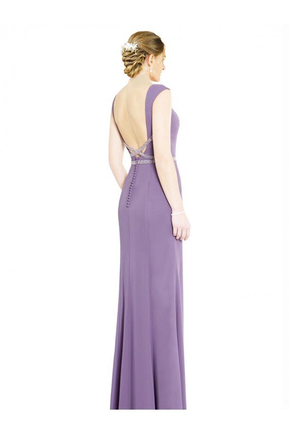 Affordable Long Chiffon Bridesmaid Dress with Boat Neckline and Keyhole