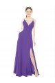 Affordable Long Chiffon A-Line Bridesmaid Dress with Deep V-Neckline and Side Slit