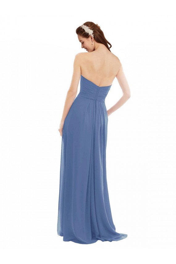 Affordable Classic Strapless Bridesmaids Dress with Draped Sweetheart Bodice and Side Slit