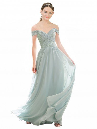 Affordable Romantic Bridesmaid Dress with Embroidered Off the Shoulder Bodice