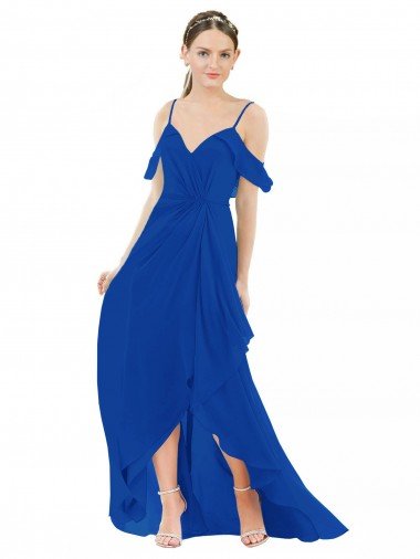 Affordable High Low Boho Bridesmaid Dress with Cold Shoulder Sleeves