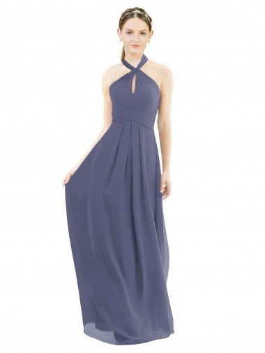 Affordable High Halter Neck Chiffon Bridesmaid Dress with Twist-Tie