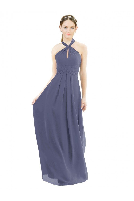 Affordable High Halter Neck Chiffon Bridesmaid Dress with Twist-Tie