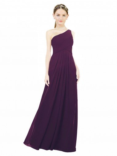 Affordable One Shoulder Chiffon Bridesmaid Dress with Draped Bodice