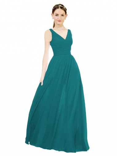 Affordable Figure Flattering Chiffon Bridesmaid Dress with Draped V-Neck Bodice
