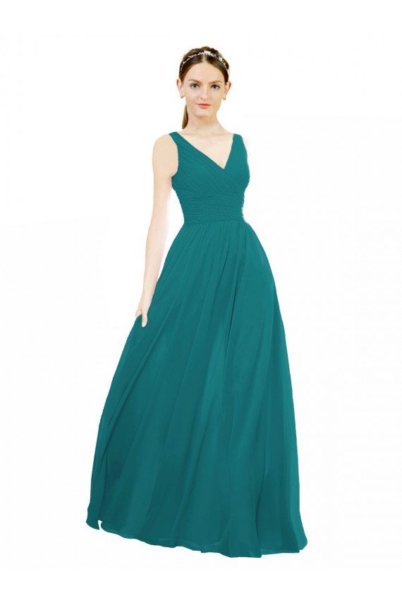 Affordable Figure Flattering Chiffon Bridesmaid Dress with Draped V-Neck Bodice