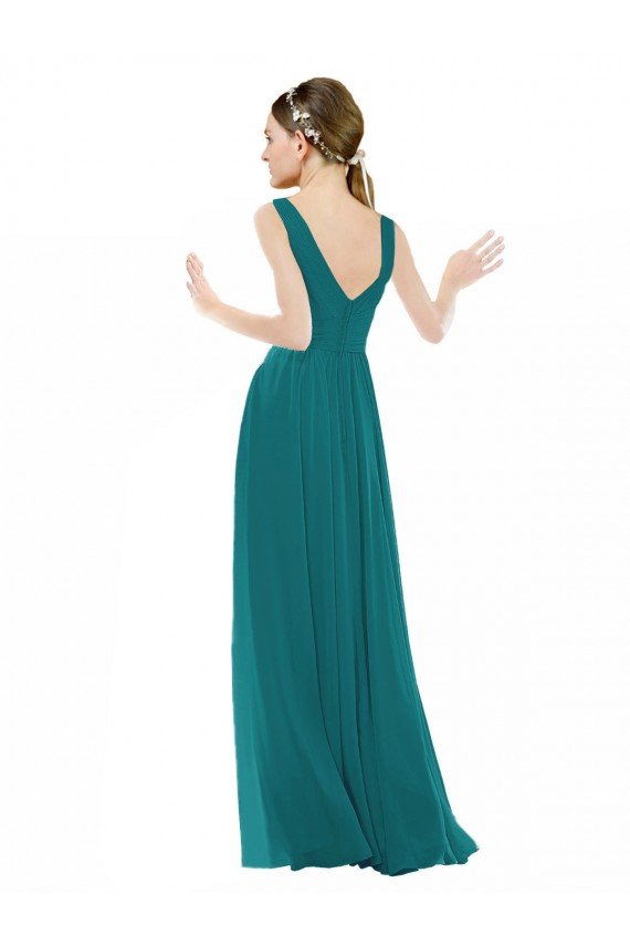 Affordable Figure Flattering Chiffon Bridesmaid Dress with Draped V-Neck Bodice