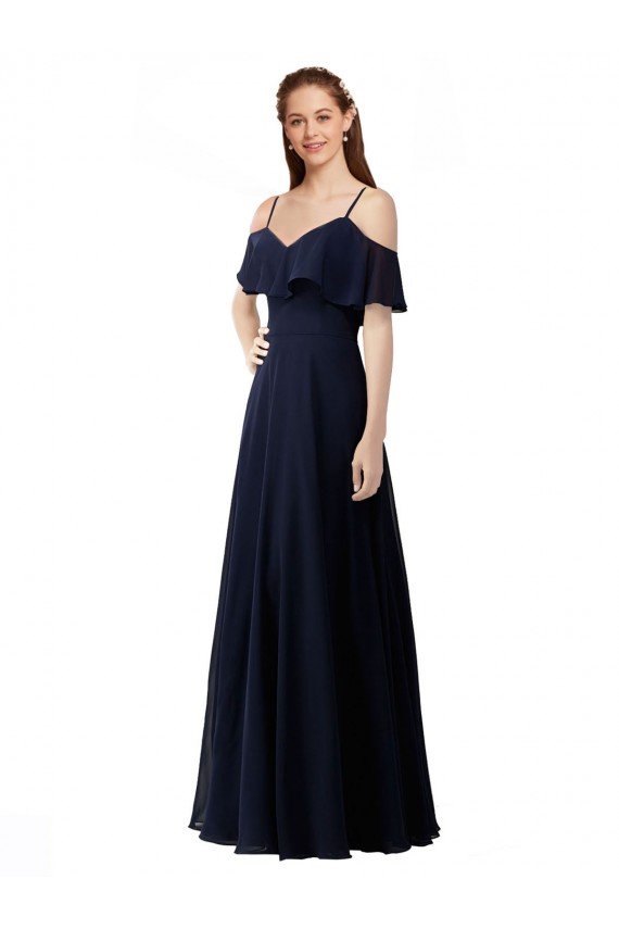 Affordable Chiffon Bridesmaids Dress with Off the Shoulder Ruffle Detail
