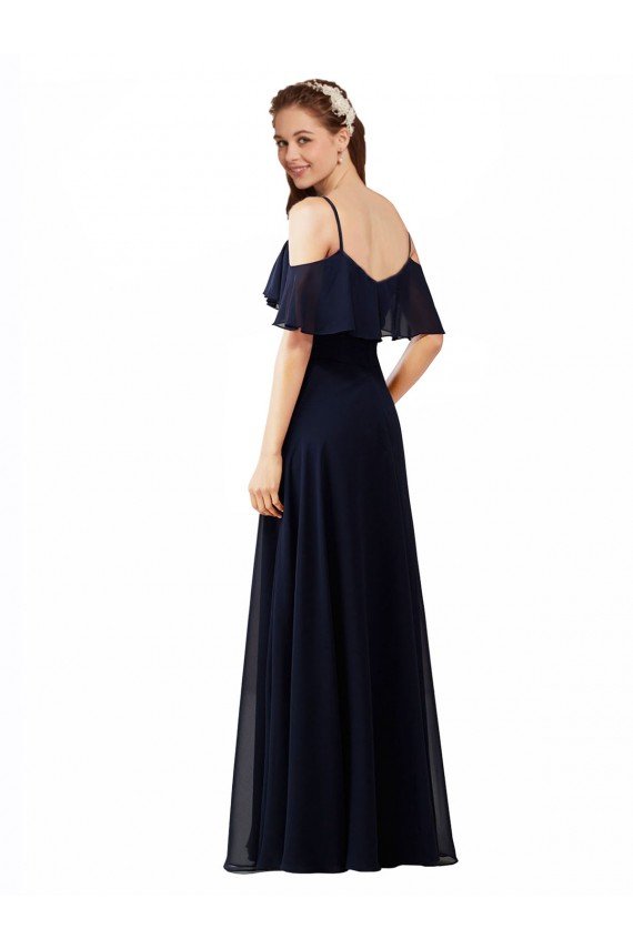 Affordable Chiffon Bridesmaids Dress with Off the Shoulder Ruffle Detail