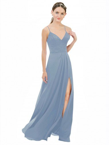Affordable Sexy Chiffon Bridesmaid Dress with V-Neck Lace Bodice