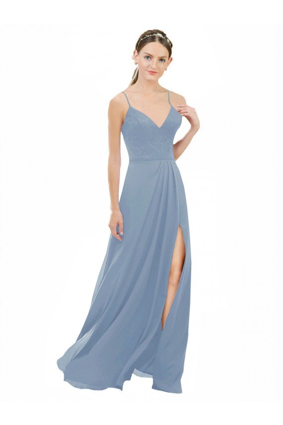 Affordable Sexy Chiffon Bridesmaid Dress with V-Neck Lace Bodice