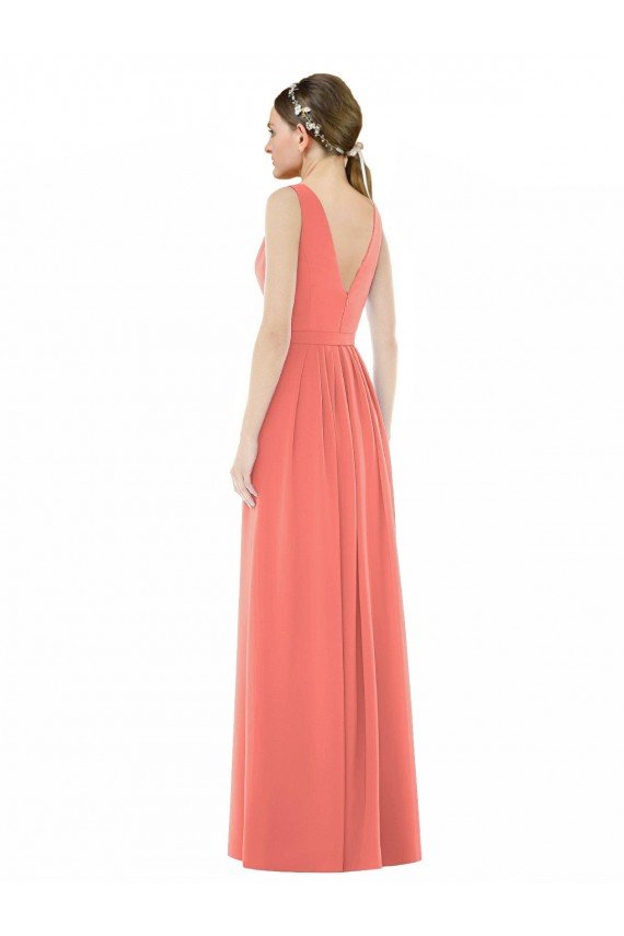 Affordable V-Neck V-Back Sleeveless Chiffon Bridesmaid Dress