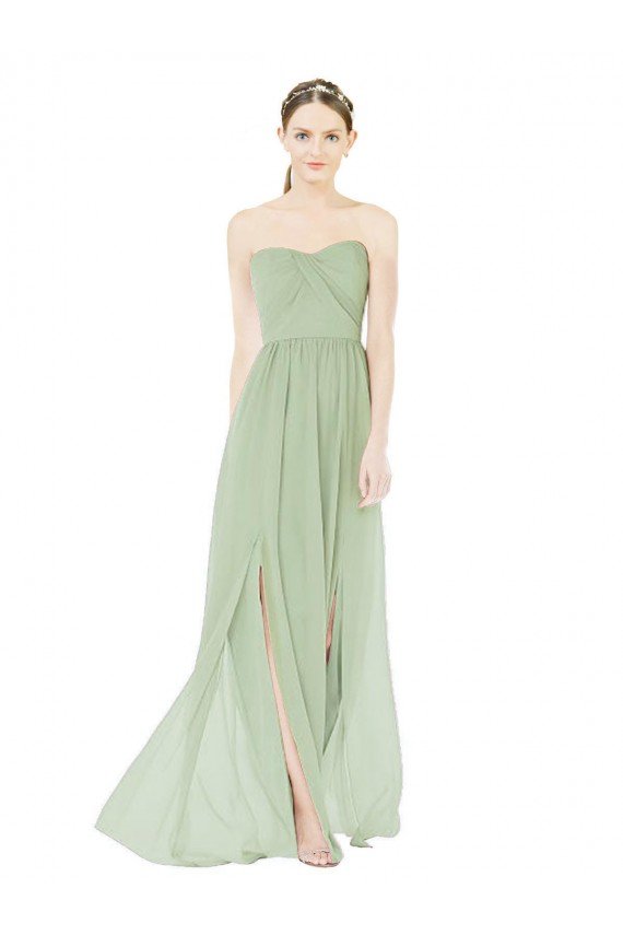 Affordable Strapless Draped Bodice Maxi Bridesmaid Dress with Front Slits