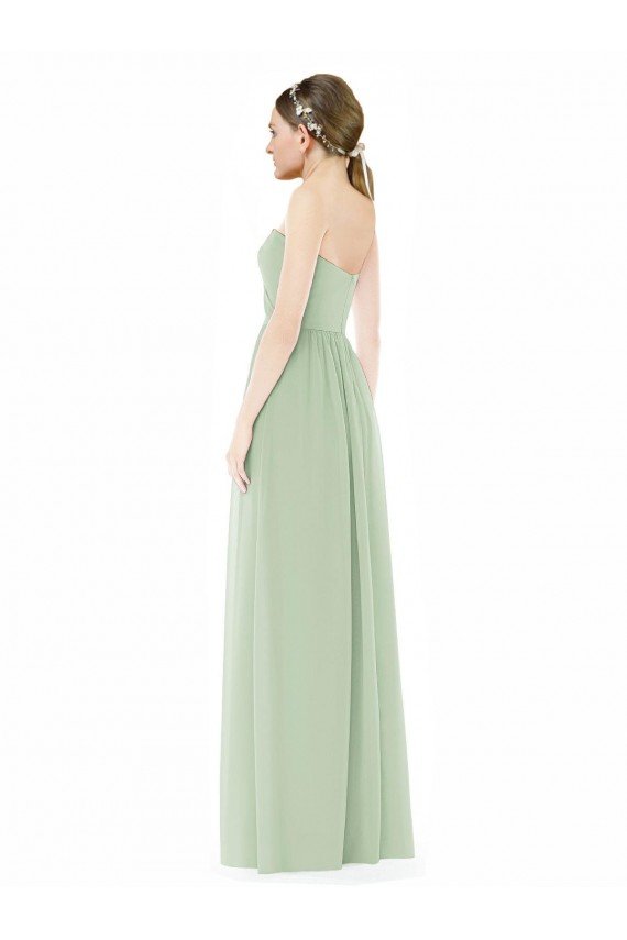 Affordable Strapless Draped Bodice Maxi Bridesmaid Dress with Front Slits