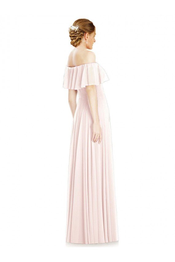 Affordable Off the Shoulder Long Bridesmaid Dress With Ruffle Overlay